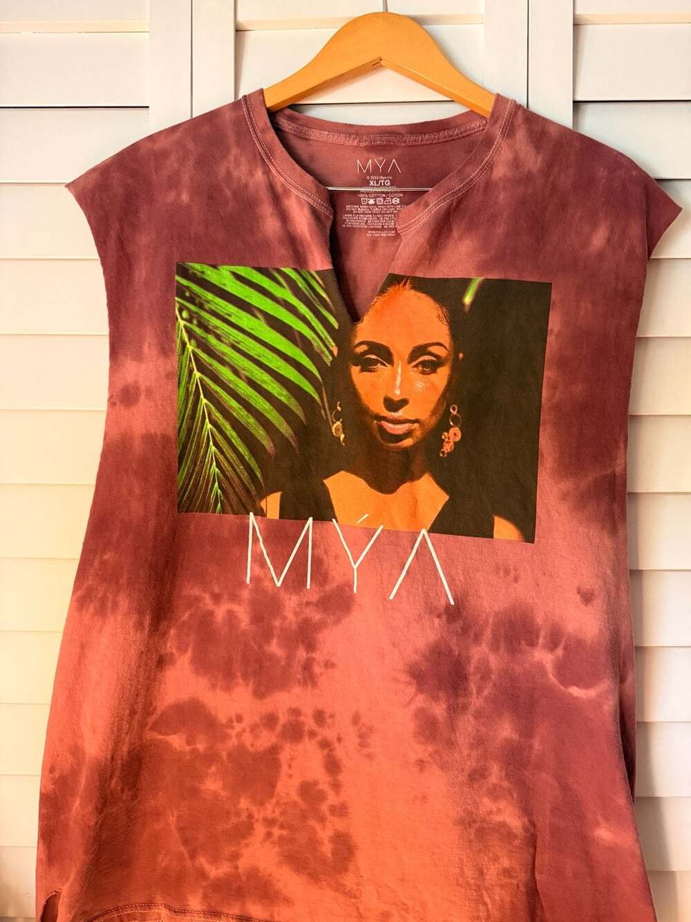 Mya Inc. Graphic Sleeveless V-Neck Tie-Dye T-Shirt
